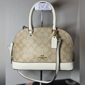LOWSTART Coach Small Sierra Coated Canvas Signature C Tan White Leather 2way Bag